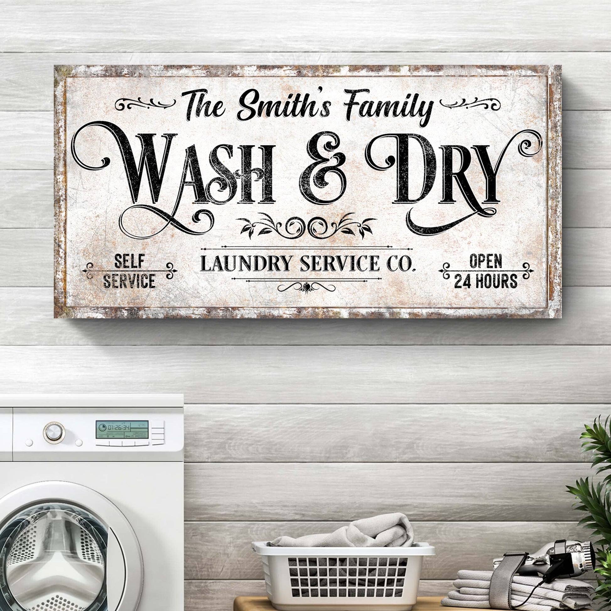 Personalized Laundry Service Sign II canvas by Tailored Canvases, distressed laundry sign on Tampa Home & Garden Store
