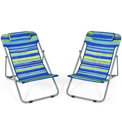Juego de 2 sillas de playa portátiles con reposacabezas - Azul