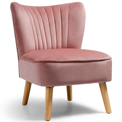 Modern Armless Velvet Accent Chair with Wood Legs-Blue