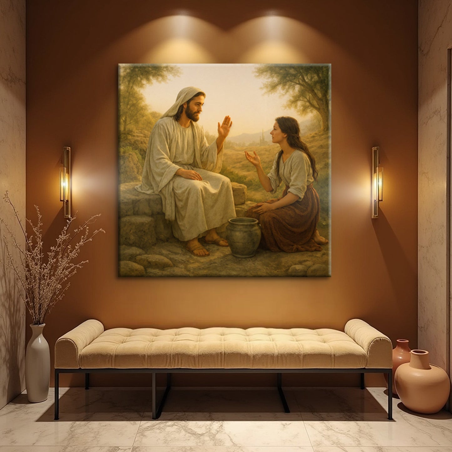 Samaritan at the Well Faith Wall Art II canvas by Tailored Canvases depicting Jesus and a woman on Tampa Home & Garden Store
