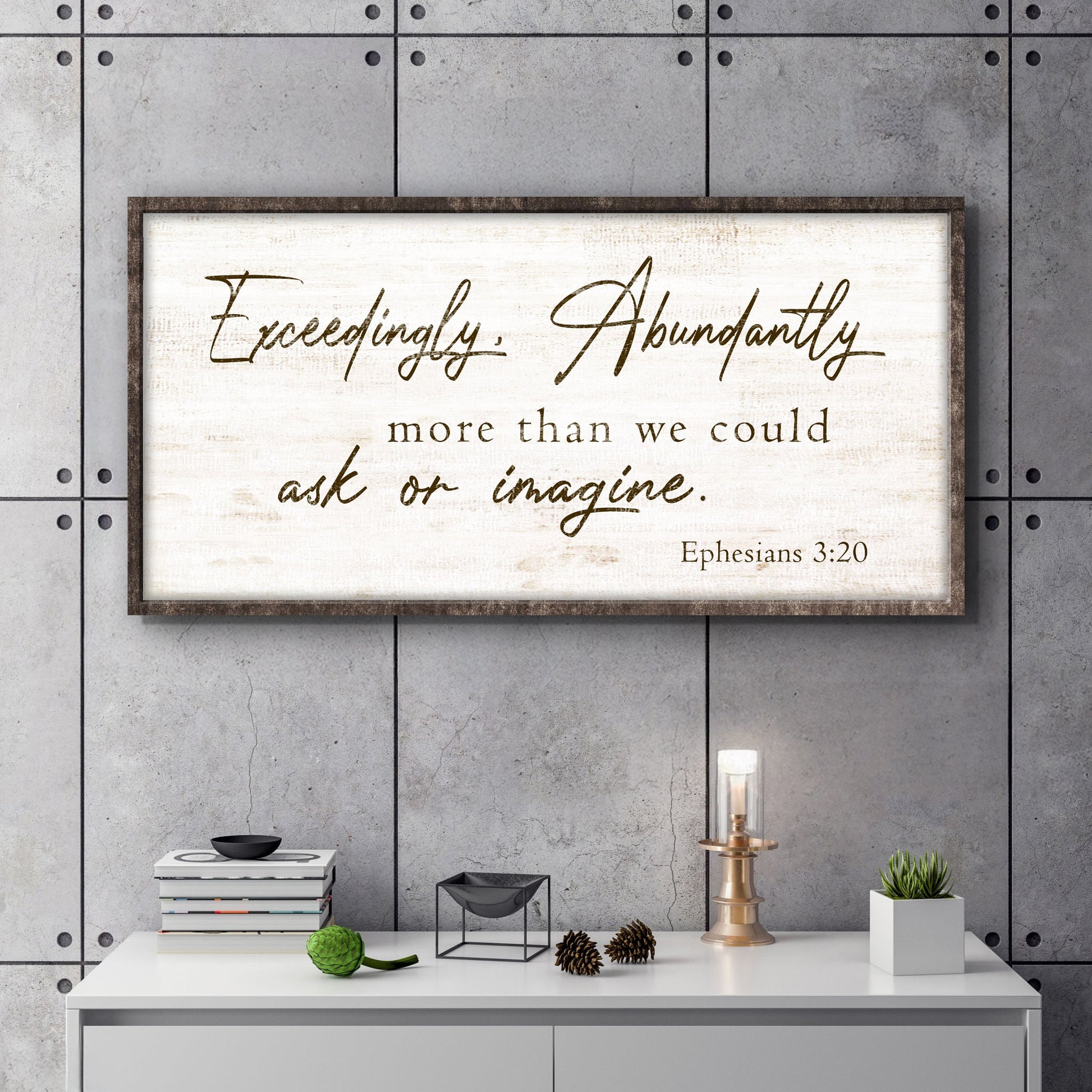 Exceedingly Abundantly IV faith sign canvas by Tailored Canvases with cream background on Tampa Home & Garden Store