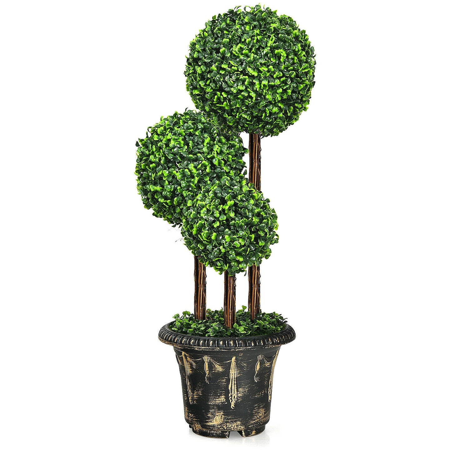 Árbol artificial de boj de triple bola de 36 pulgadas para interiores y exteriores