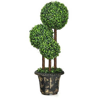 Árbol artificial de boj de triple bola de 36 pulgadas para interiores y exteriores