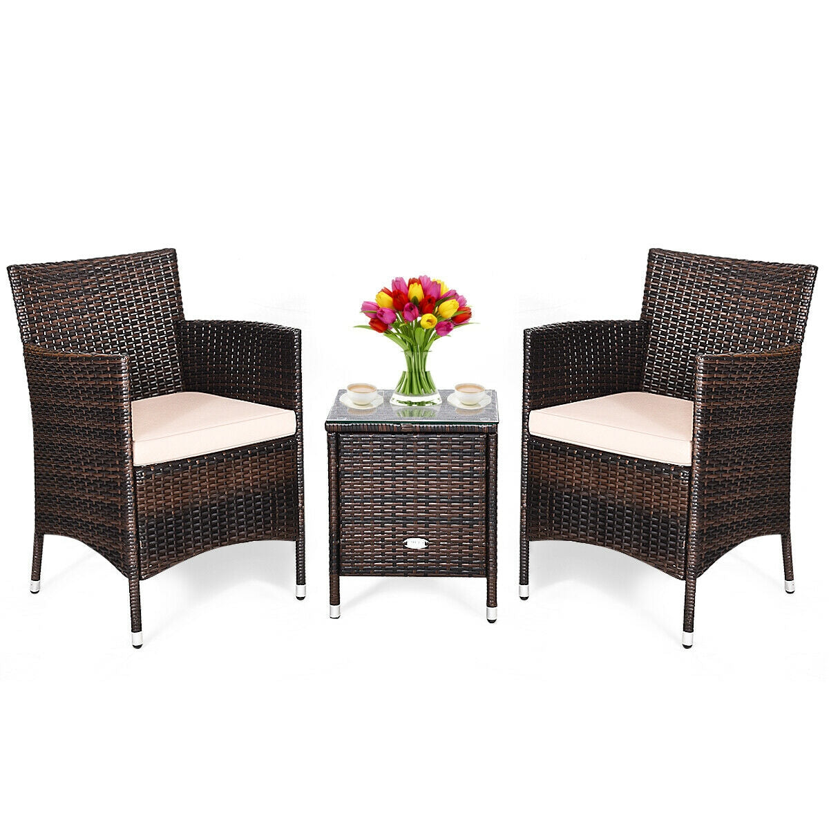 3 Pcs Outdoor Rattan Wicker Furniture Set-Gray