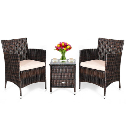 3 Pcs Outdoor Rattan Wicker Furniture Set-Gray
