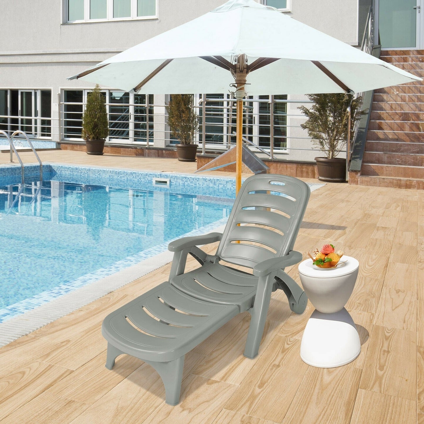 Tumbona plegable con 5 posiciones ajustables - Gris