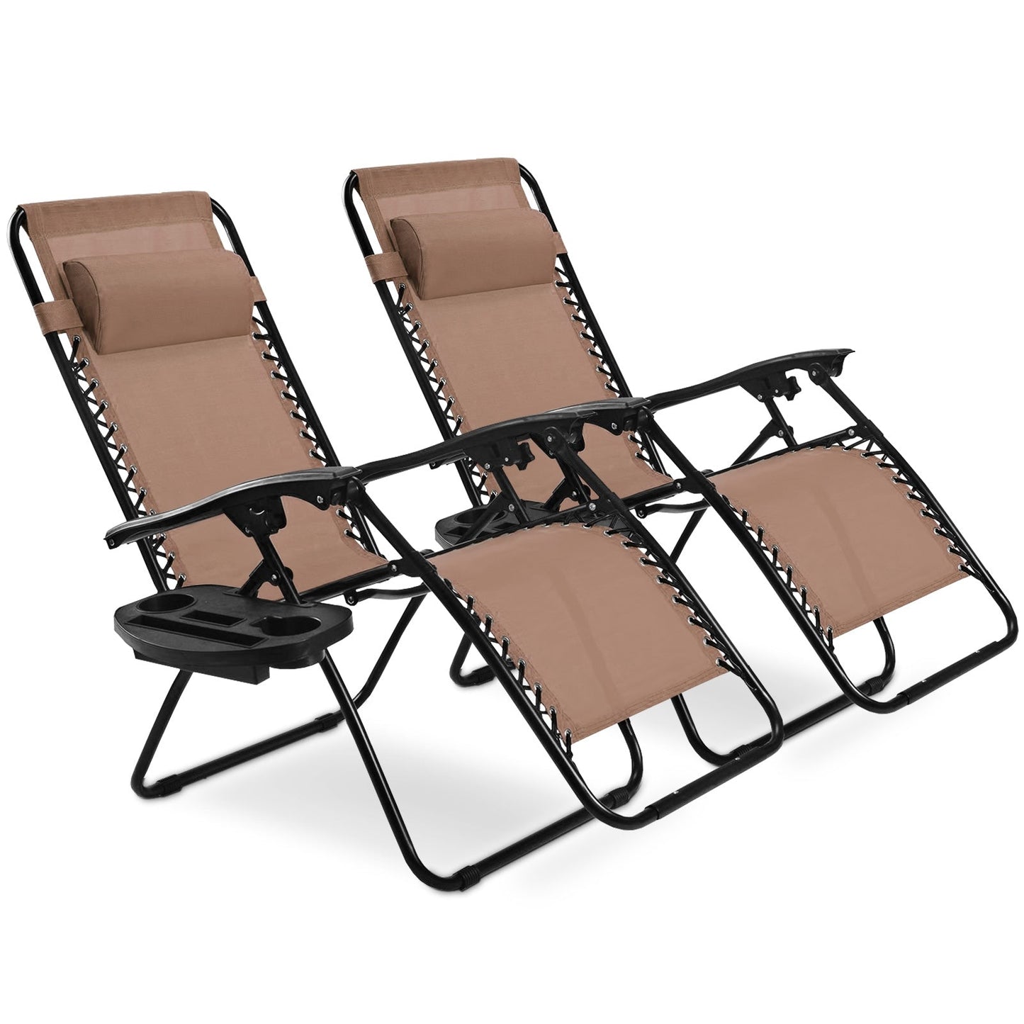 2 Pieces Folding Recliner Zero Gravity Lounge Chair - Beige