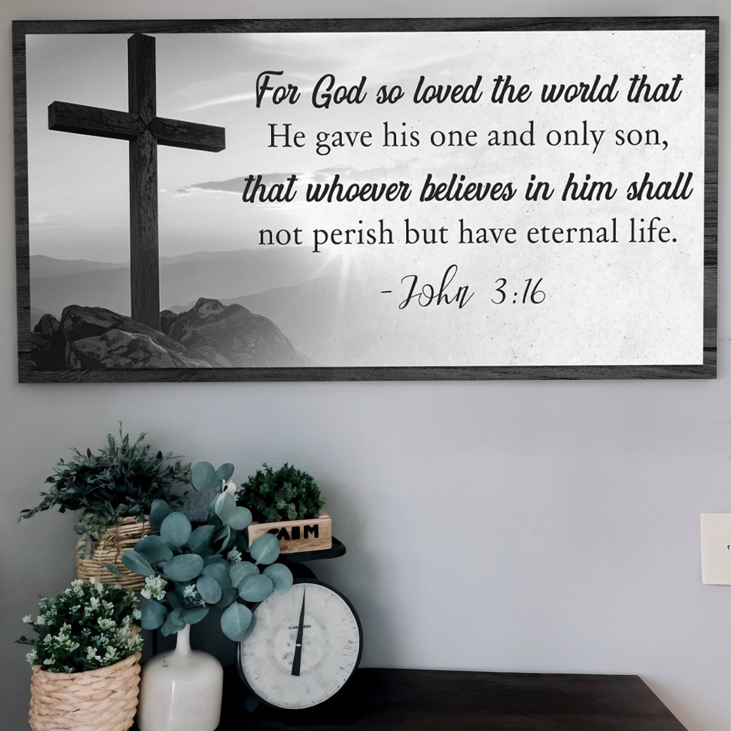 Canvas faith sign V with John 3:16 scripture and cross Tailored Canvases crafting canvas on Tampa Home & Garden Store