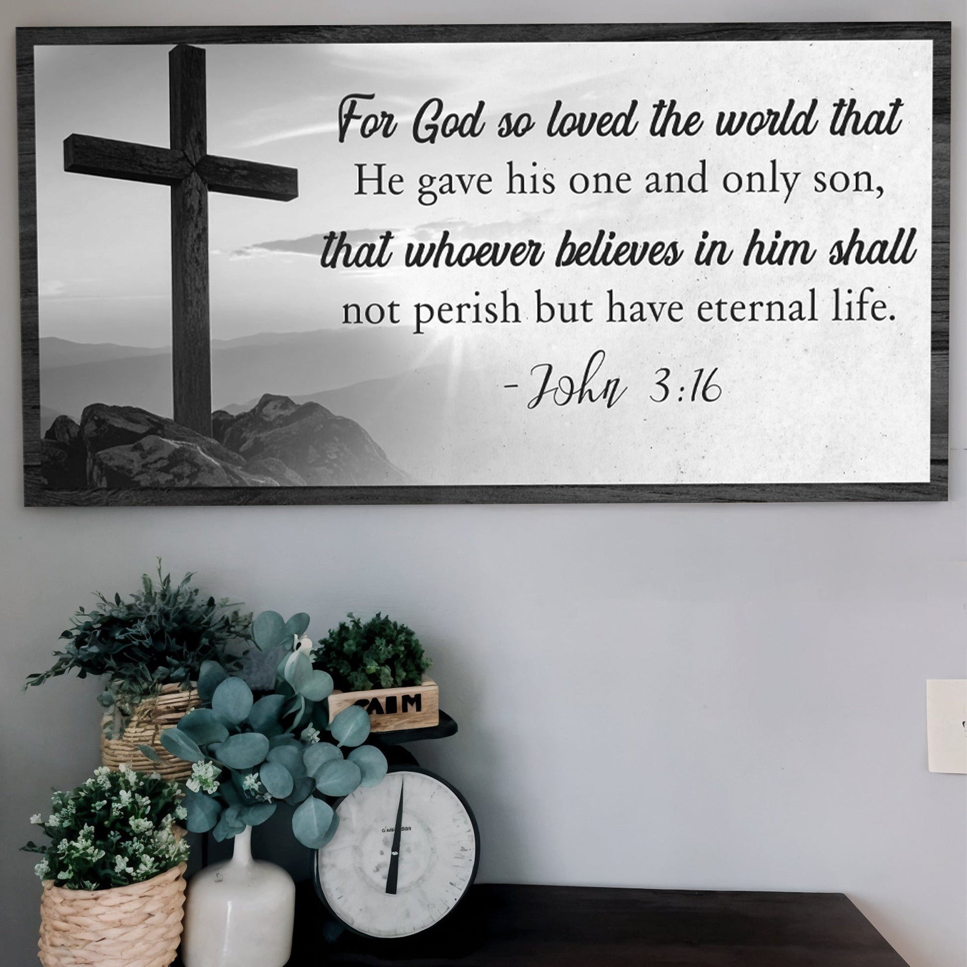 Canvas faith sign V with John 3:16 scripture and cross Tailored Canvases crafting canvas on Tampa Home & Garden Store