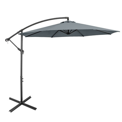 10 Feet Offset Umbrella with 8 Ribs Cantilever and Cross Base-Blue