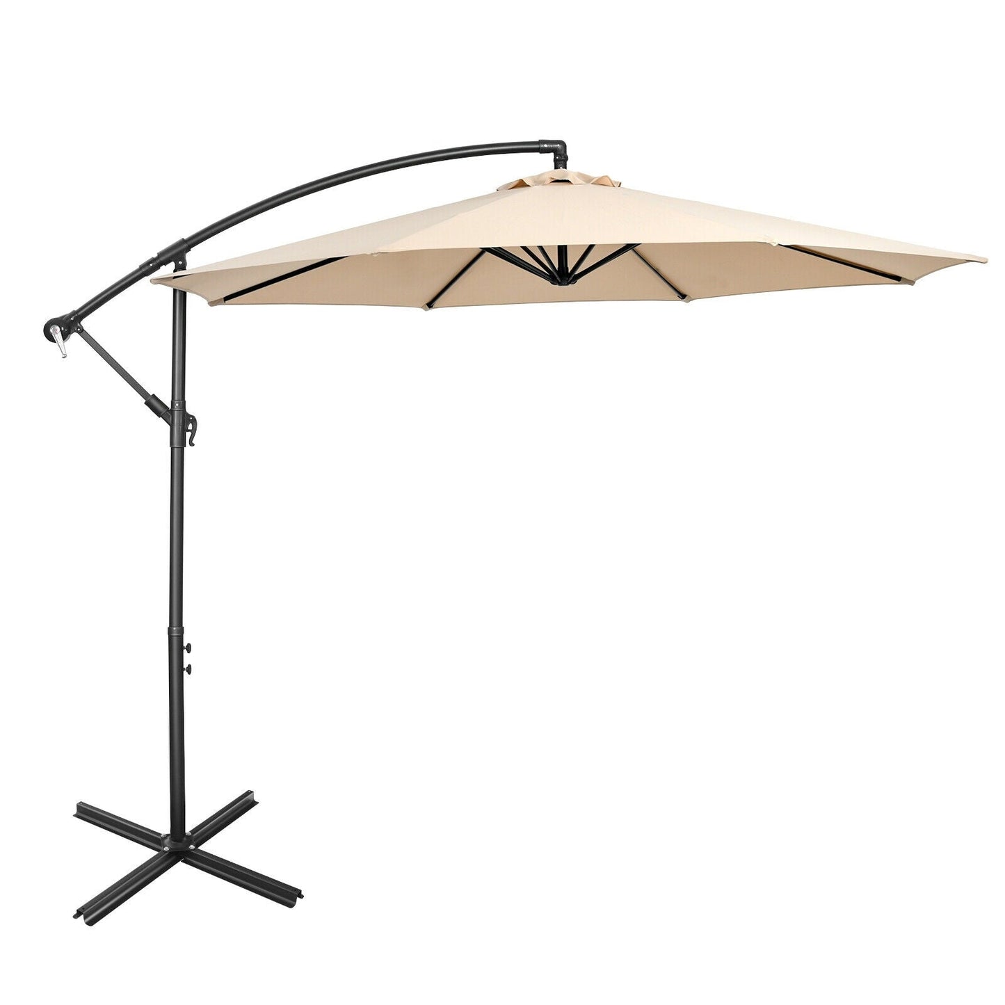 10 Feet Offset Umbrella with 8 Ribs Cantilever and Cross Base-Blue
