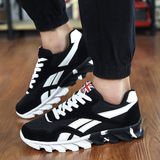 Stevvex men's sneakers black with white stripes Union Jack accents breathable running shoes on Tampa Home & Garden Store