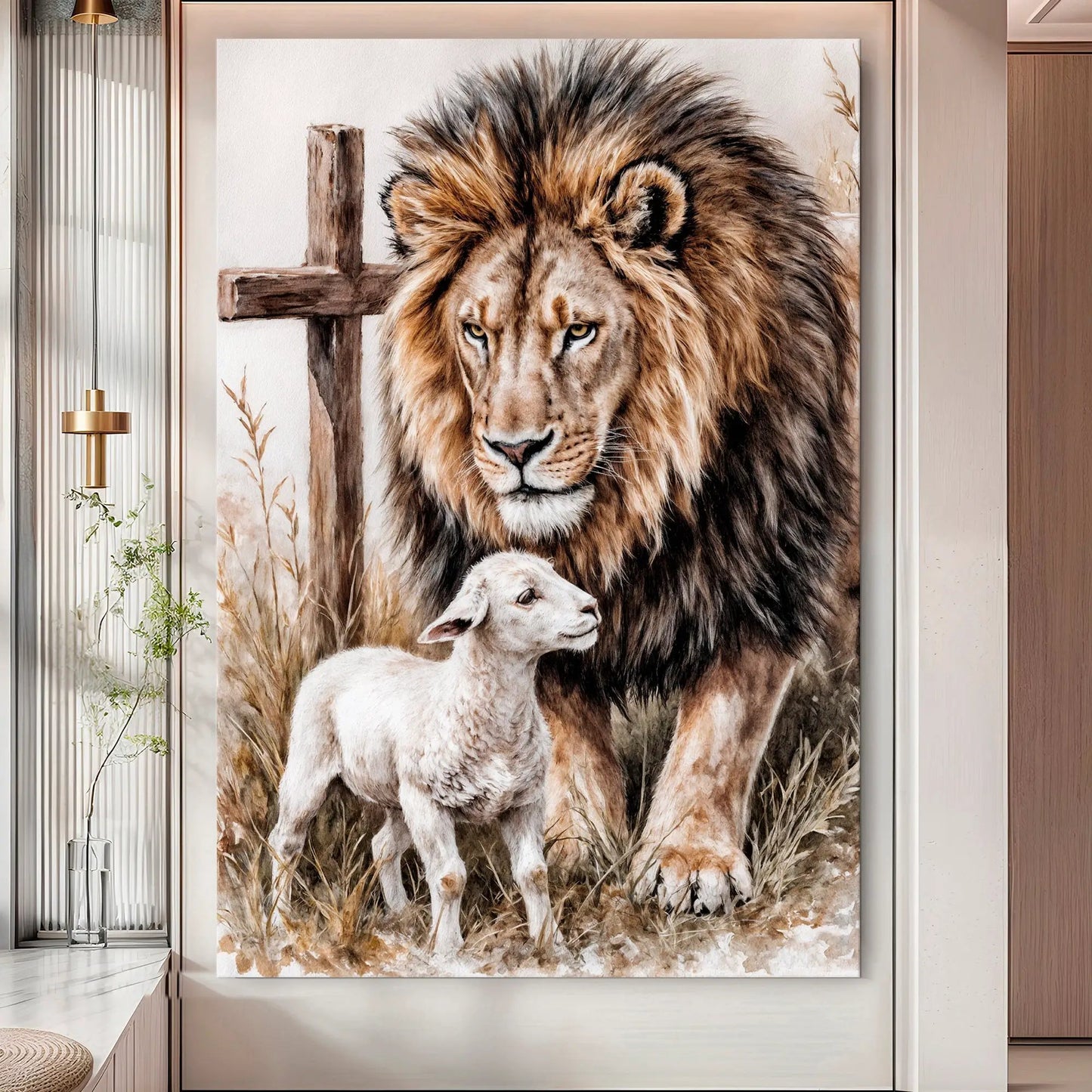 Lion And Sheep Faith Wall Art II canvas by Tailored Canvases; natural lion and sheep on Tampa Home & Garden Store