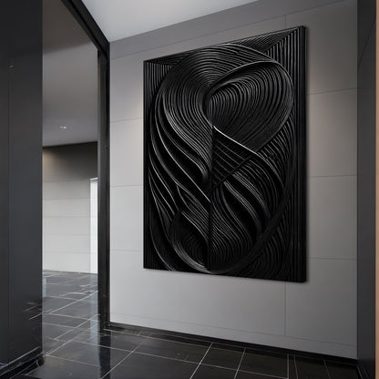 Modern Black Waves Wall Art crafting canvas by Tailored Canvases with bold black swirls on Tampa Home & Garden Store