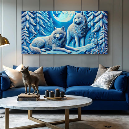 Canvas 3D Wolves Wall Art V by Tailored Canvases in blue winter forest scene on Tampa Home & Garden Store