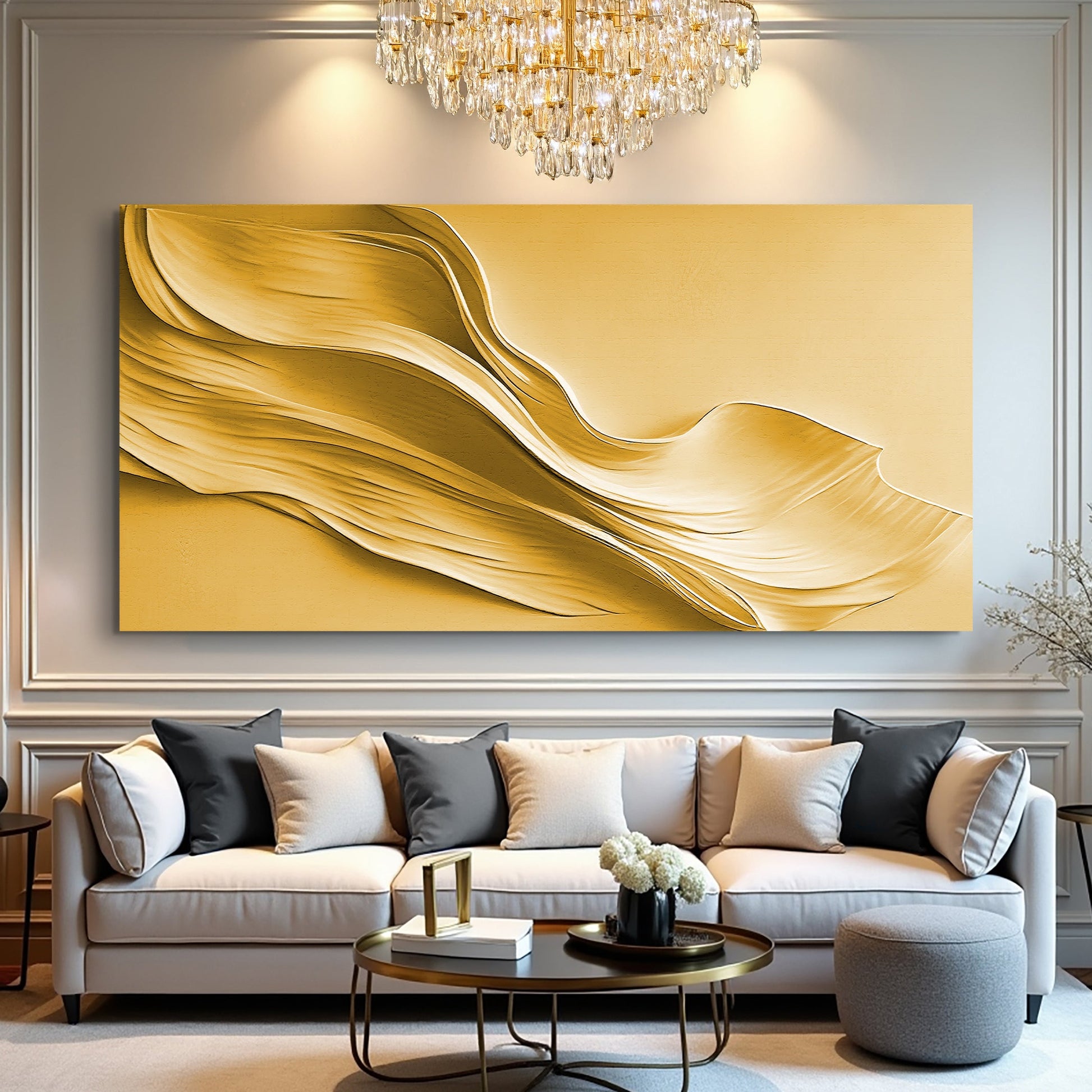Gold Minimalist Wall Art II canvas by Tailored Canvases; golden waves on gold canvas on Tampa Home & Garden Store