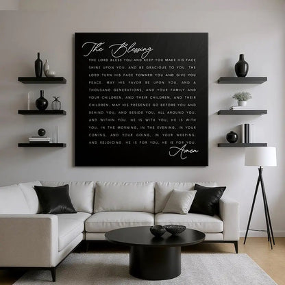 The Blessing Faith Sign III crafting canvas by Tailored Canvases; black canvas with white script on Tampa Home & Garden Store