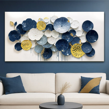 Lotus Leaf Abstract Wall Art VII canvas by Tailored Canvases in blue white gold circular petals on Tampa Home & Garden Store