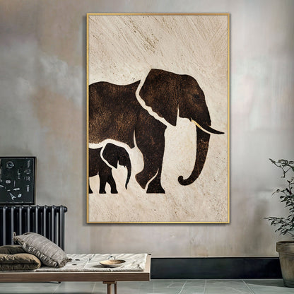 Elephant Heritage Wall Art canvas by Tailored Canvases in beige with dark brown silhouettes on Tampa Home & Garden Store
