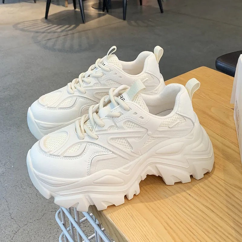 Stevvex women's white chunky platform sneakers pair with breathable mesh and thick sole on Tampa Home & Garden Store