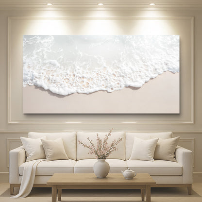 Sandy Waves Wall Art canvas by Tailored Canvases; beach foam ocean scene on beige wall on Tampa Home & Garden Store