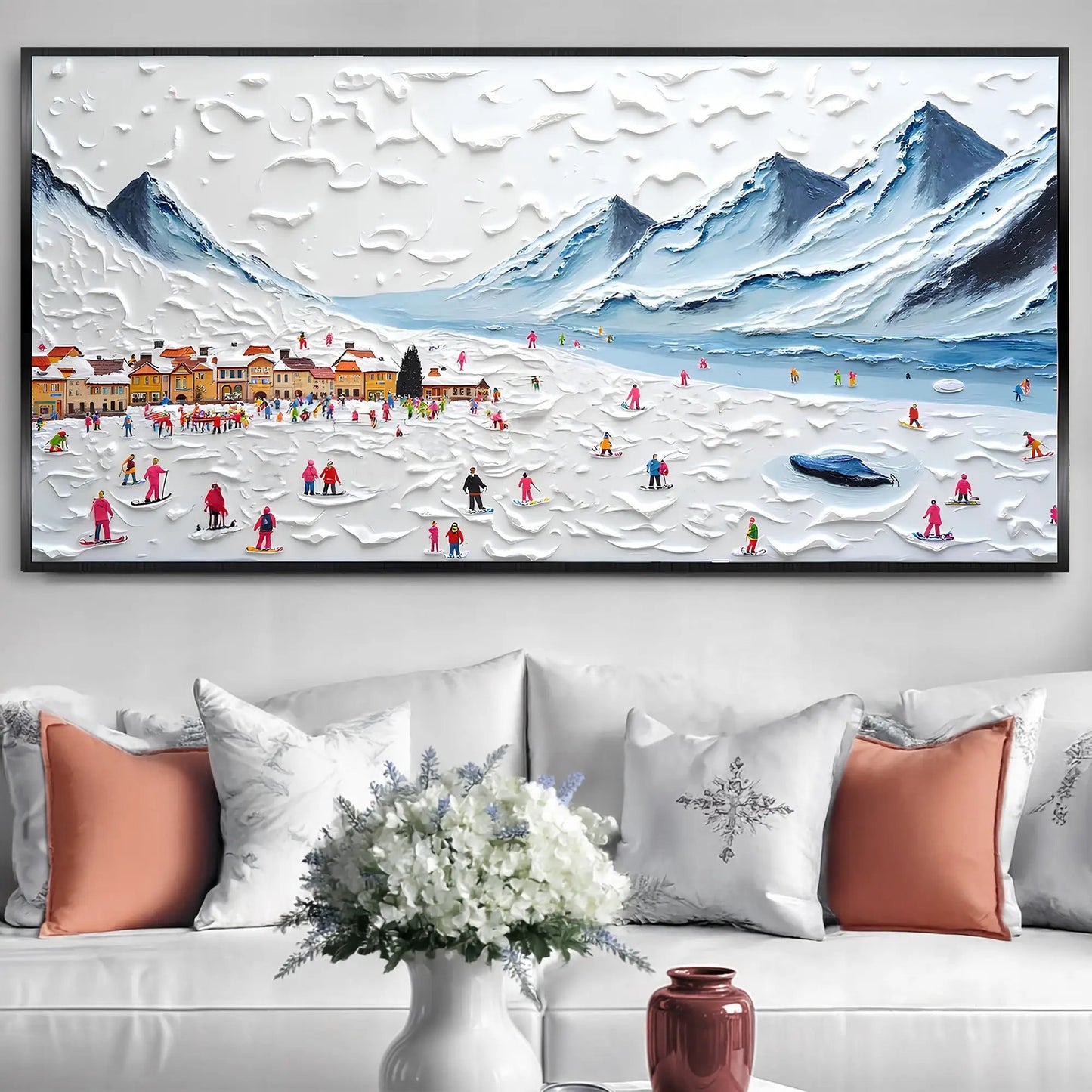 Snow Mountain Abstract Wall Art II canvas by Tailored Canvases, black frame with snowy peaks on Tampa Home & Garden Store
