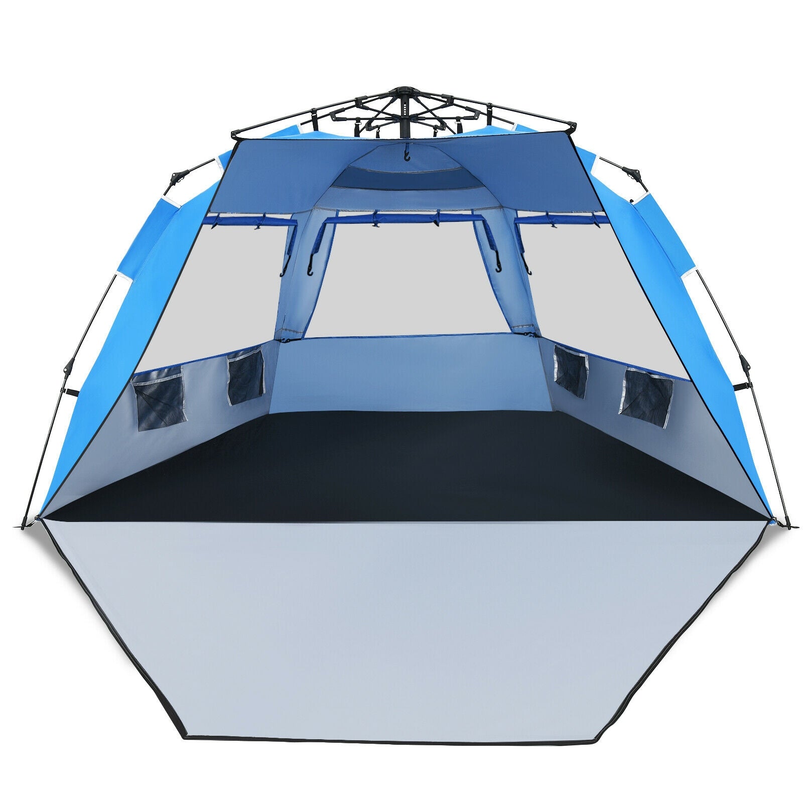 3-4 Person Easy Pop Up Beach Tent GemGear UPF 50+ portable sun shelter, blue with mesh windows on Tampa Home & Garden Store