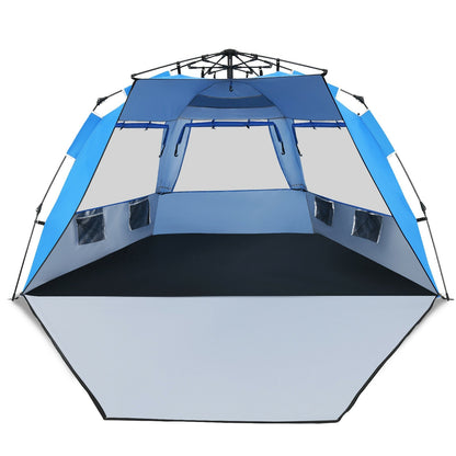 3-4 Person Easy Pop Up Beach Tent GemGear UPF 50+ portable sun shelter, blue with mesh windows on Tampa Home & Garden Store