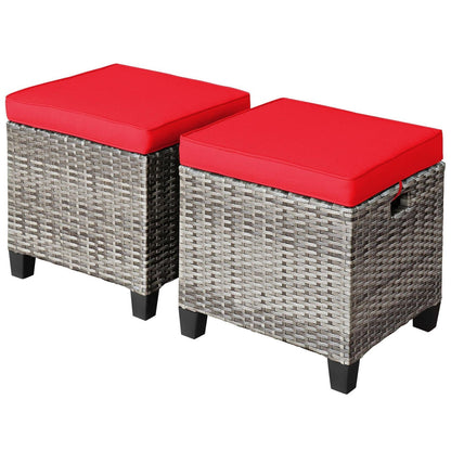 2 taburetes de mimbre de ratán para patio con cojines extraíbles - Rojo