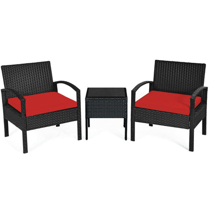 Juego de conversación de patio de ratán para exteriores de 3 piezas con cojines de asiento - Gris
