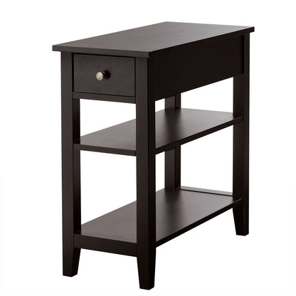 3-Tier Nightstand Bedside Table Sofa Side with Double Shelves Drawer-White
