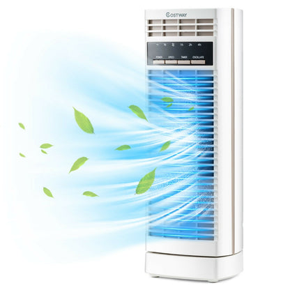 Ventilador de torre mini oscilante de 14 pulgadas con 3 velocidades y temporizador - Blanco