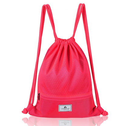 Pink drawstring backpack with honeycomb-pattern fabric, front zipper pocket, Costway logo patch on Tampa Home & Garden Store
