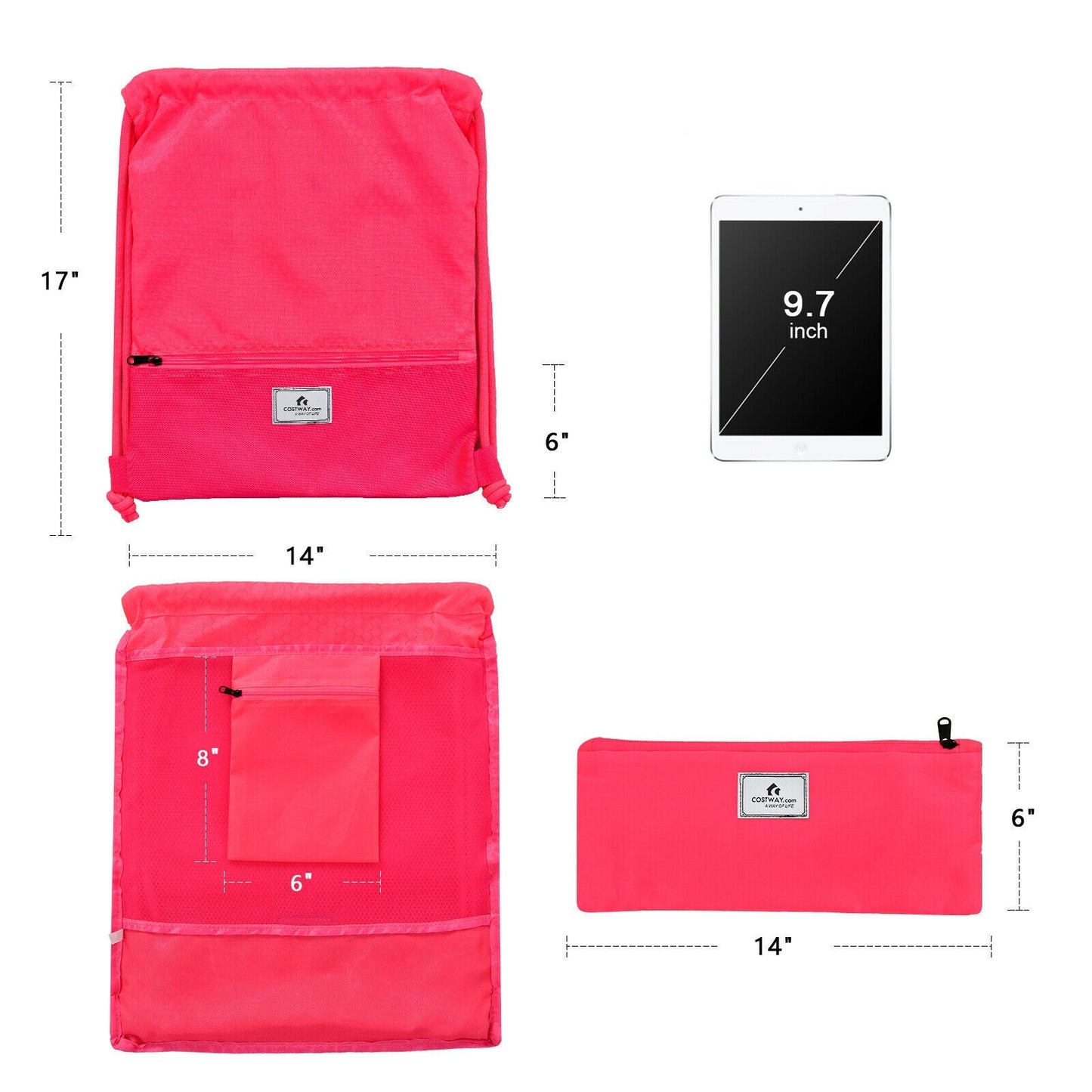 GemGear pink drawstring backpack with zippered pocket foldable sports sack on Tampa Home & Garden Store
