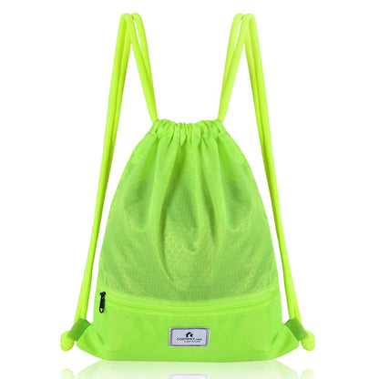 Drawstring backpack GemGear neon lime green with zip pocket and honeycomb texture on front on Tampa Home & Garden Store