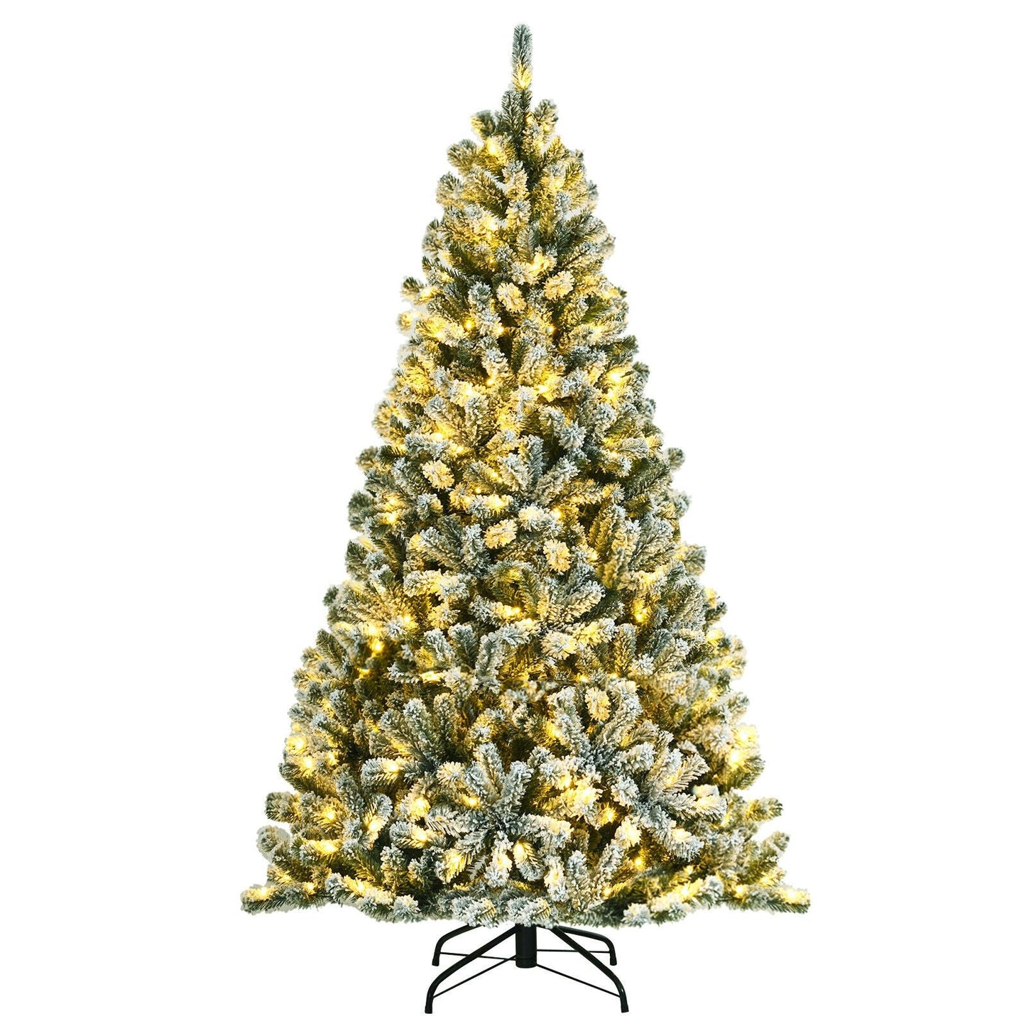 Árbol de Navidad nevado preiluminado de 8 pies con puntas y base de metal - 8 pies