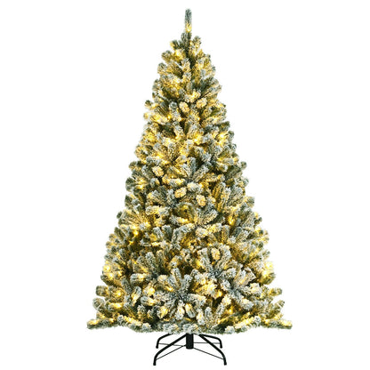 Árbol de Navidad nevado preiluminado de 8 pies con puntas y base de metal - 8 pies