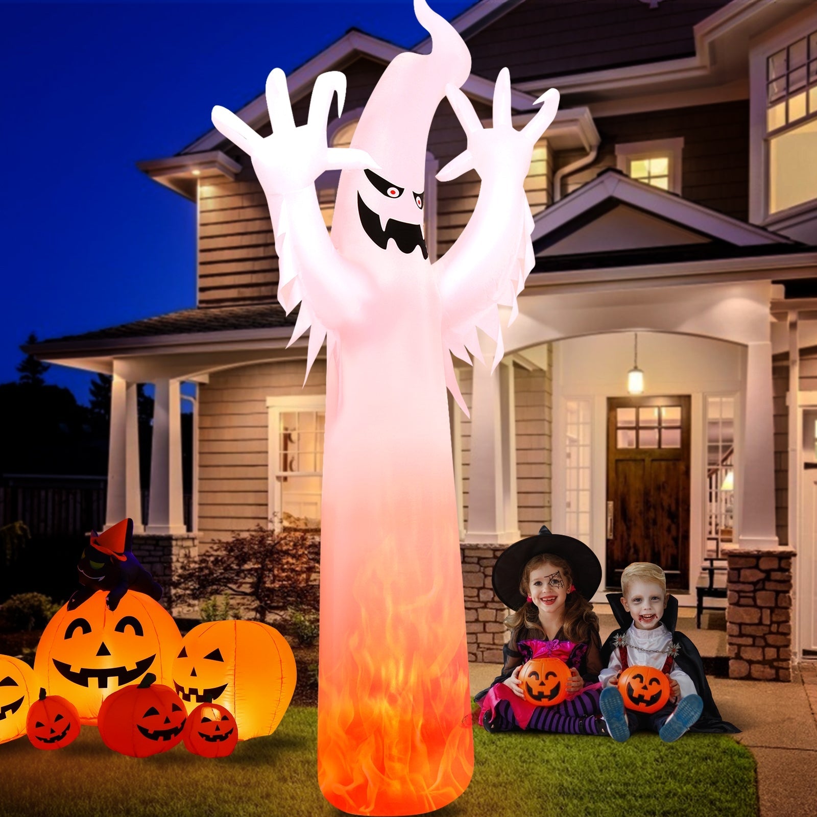 DirectDeals 12 ft Halloween inflatable ghost with LEDs, white among glowing pumpkins on Tampa Home & Garden Store
