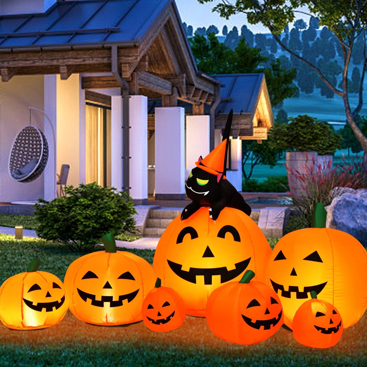 Halloween 7.5 ft inflatable orange pumpkin with witch cat by DirectDeals on Tampa Home & Garden Store