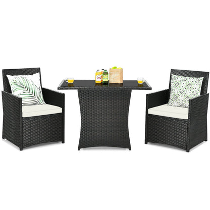 3 Pieces Patio Rattan Furniture Set with Cushion and Sofa Armrest-Gray