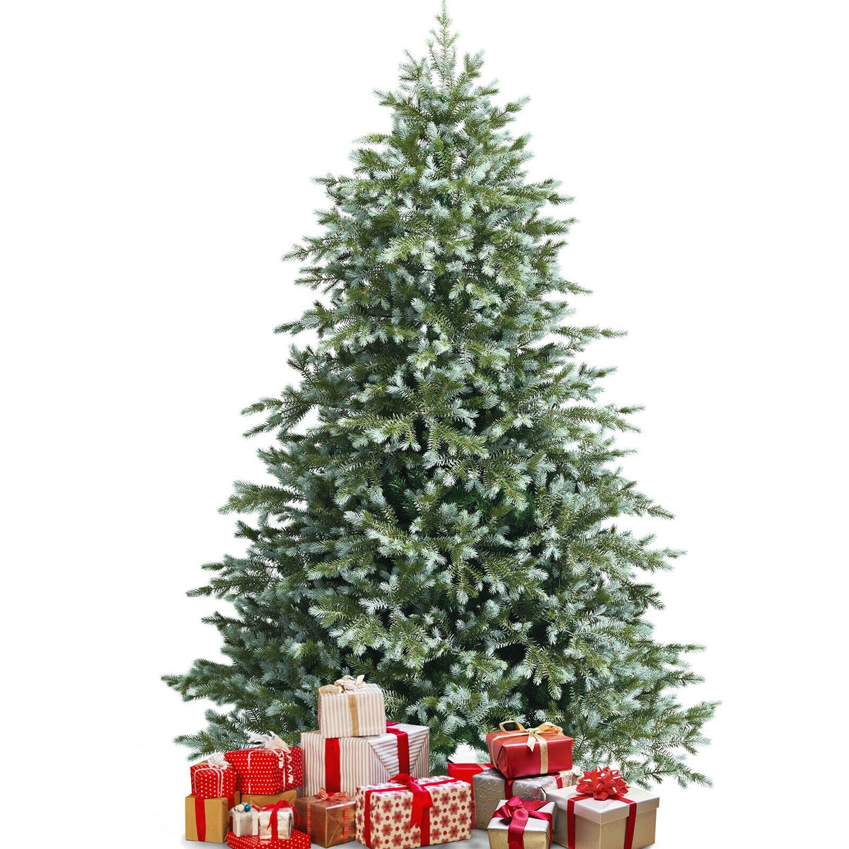 7 ft artificial Christmas tree DirectDeals with 1260 mixed PE PVC tips green gifts at base on Tampa Home & Garden Store