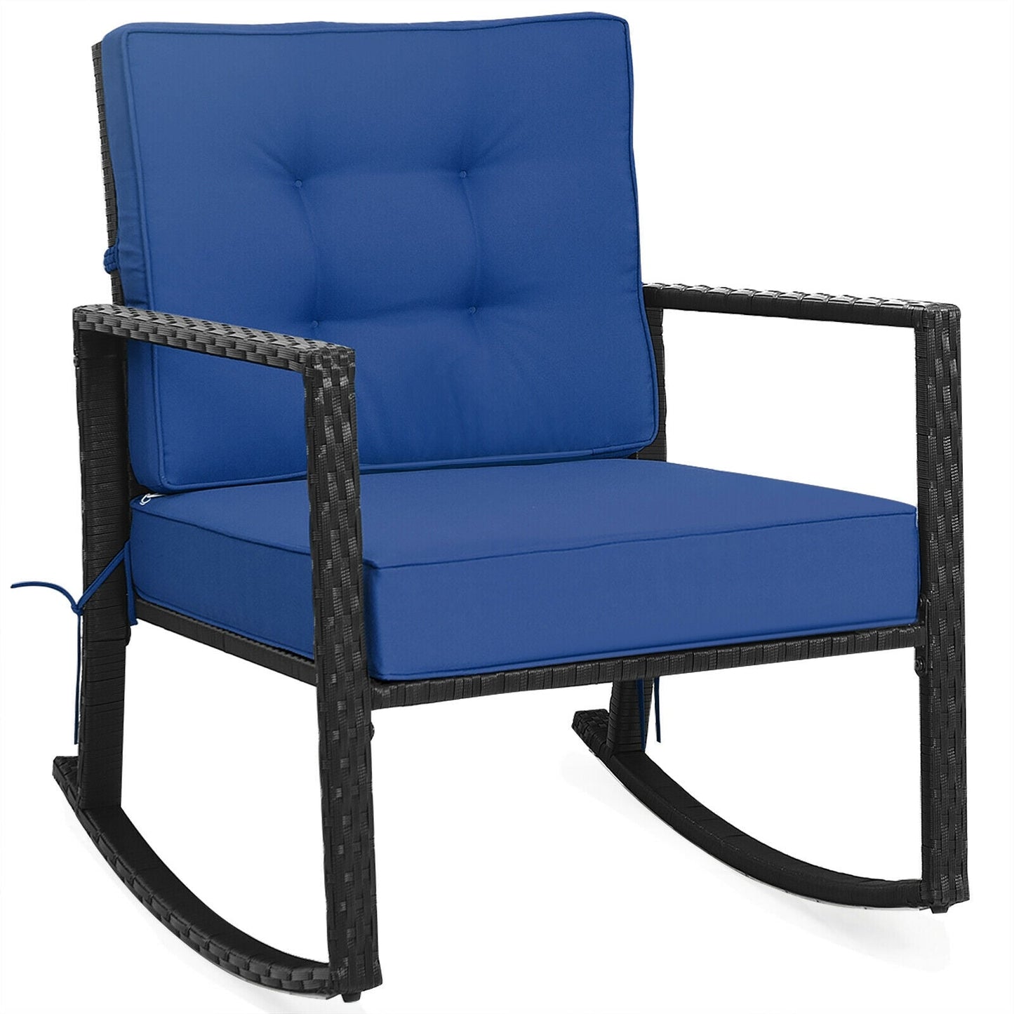 Patio Rattan Rocker Outdoor Glider Rocking Chair Cushion Lawn-Black