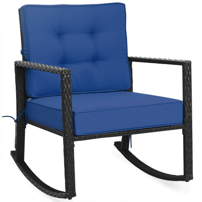 Patio Rattan Rocker Outdoor Glider Rocking Chair Cushion Lawn-Black