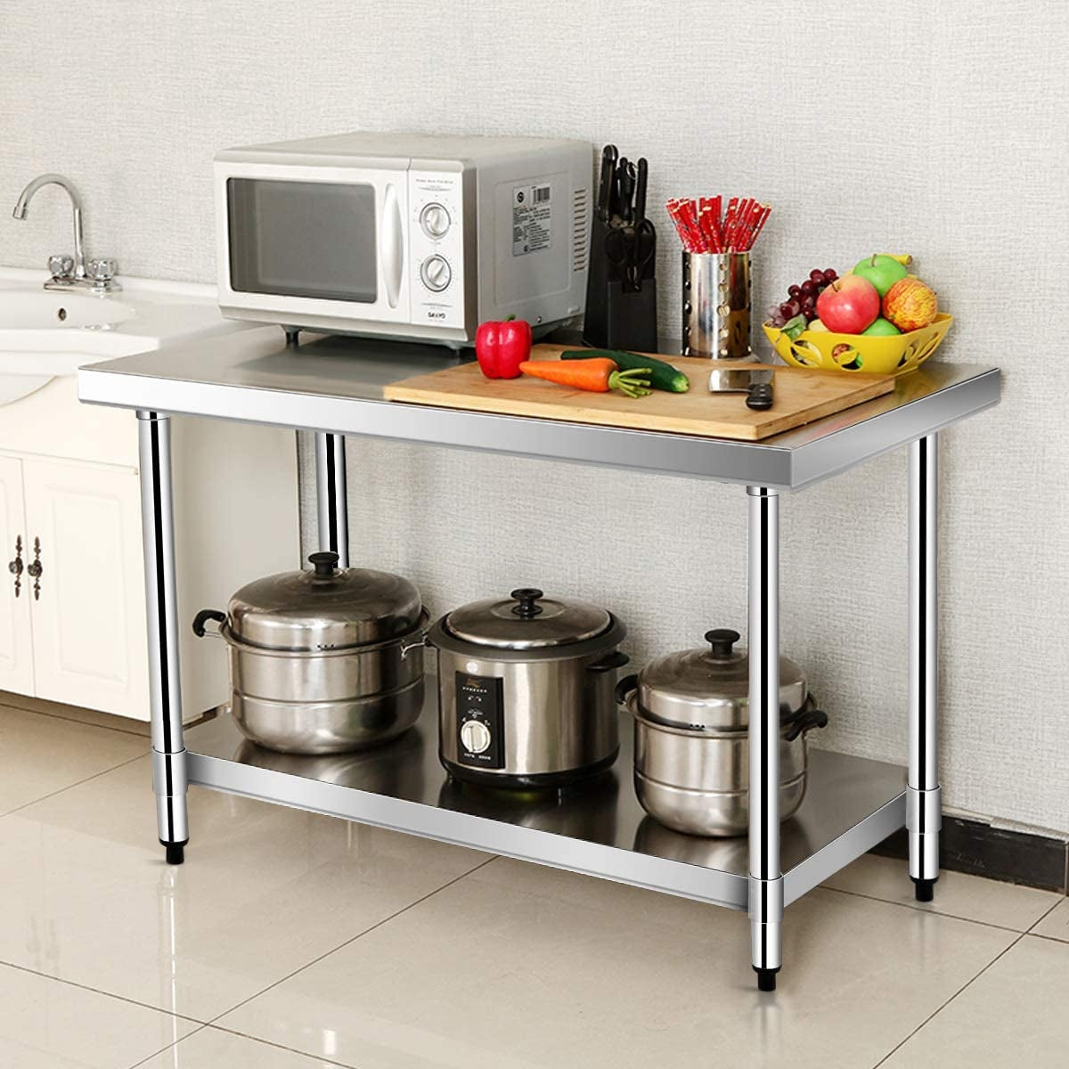 Mesa de preparación de alimentos de cocina comercial de acero inoxidable de 24 x 36 pulgadas