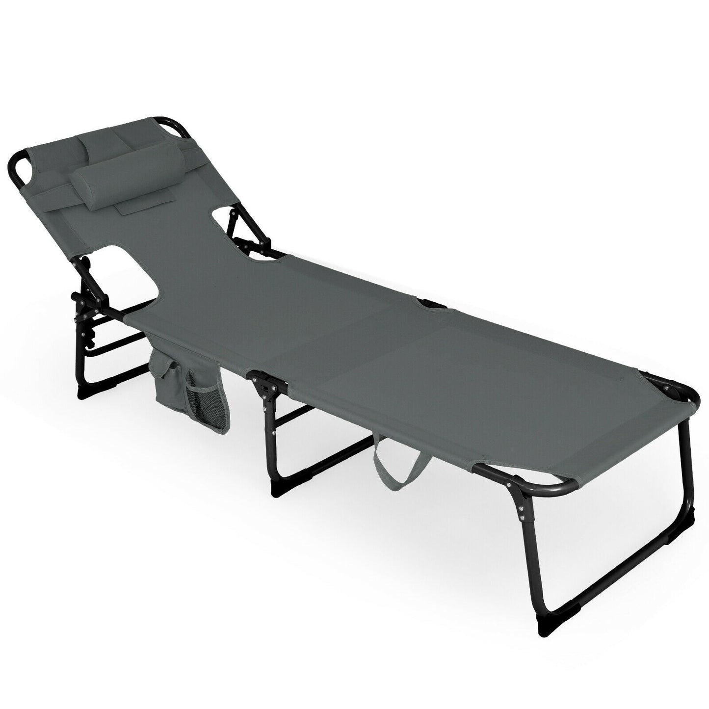 Tumbona plegable de playa con almohada para exteriores - Gris