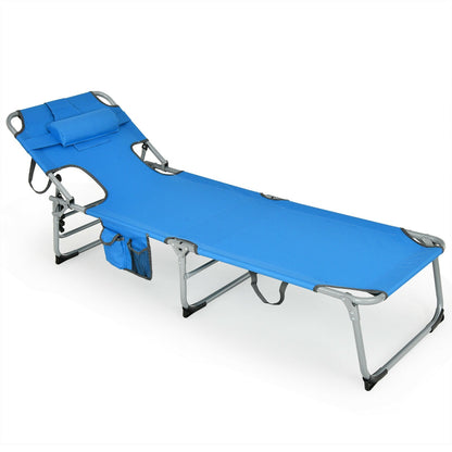 Tumbona Plegable de Playa con Almohada para Exteriores - Azul
