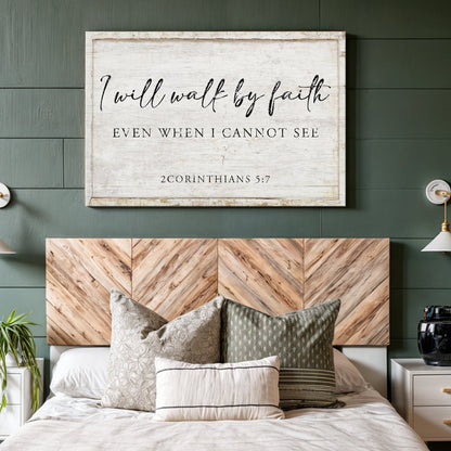 Canvas sign Tailored Canvases I Will Walk By Faith II, distressed white finish, black script on Tampa Home & Garden Store