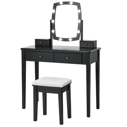 Tocador con Espejo Iluminado para Dormitorio y Vestidor - Negro