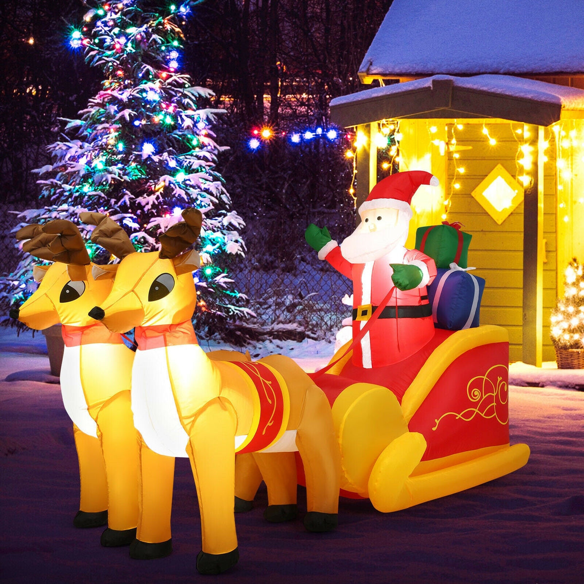 7.5 ft DirectDeals waterproof inflatable Santa on sleigh with two reindeer and gifts on Tampa Home & Garden Store