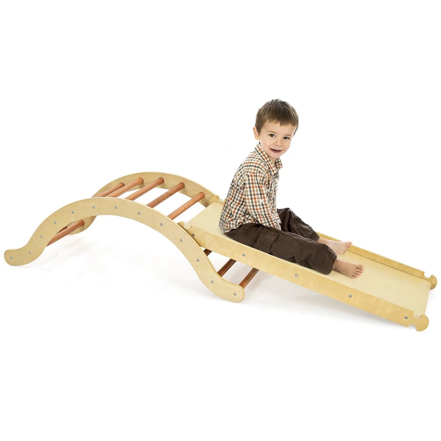 3-in-1 Wooden Arch Climber Set with Ramp Mat
